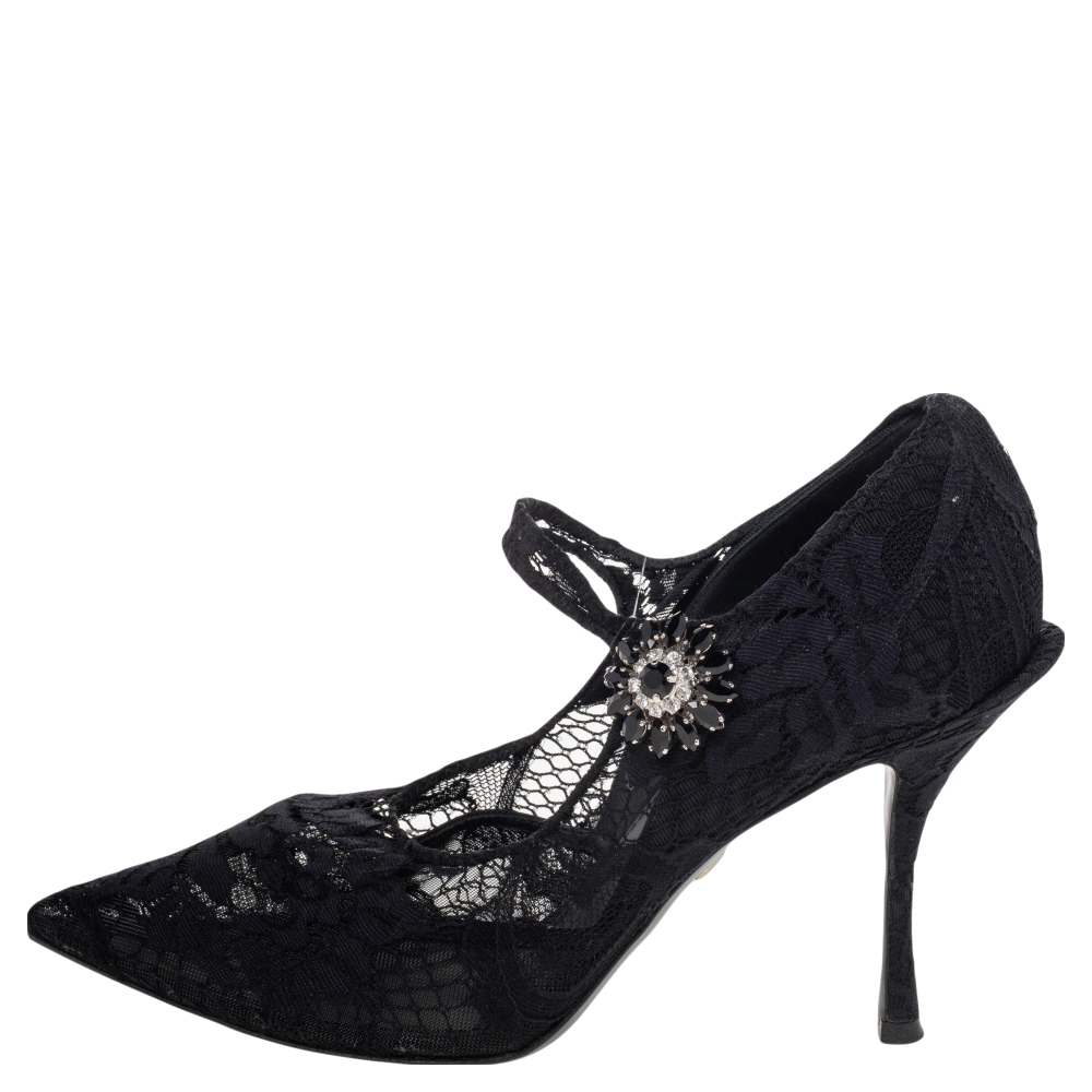 

Dolce & Gabbana Black Lace Mary Jane Pumps Size