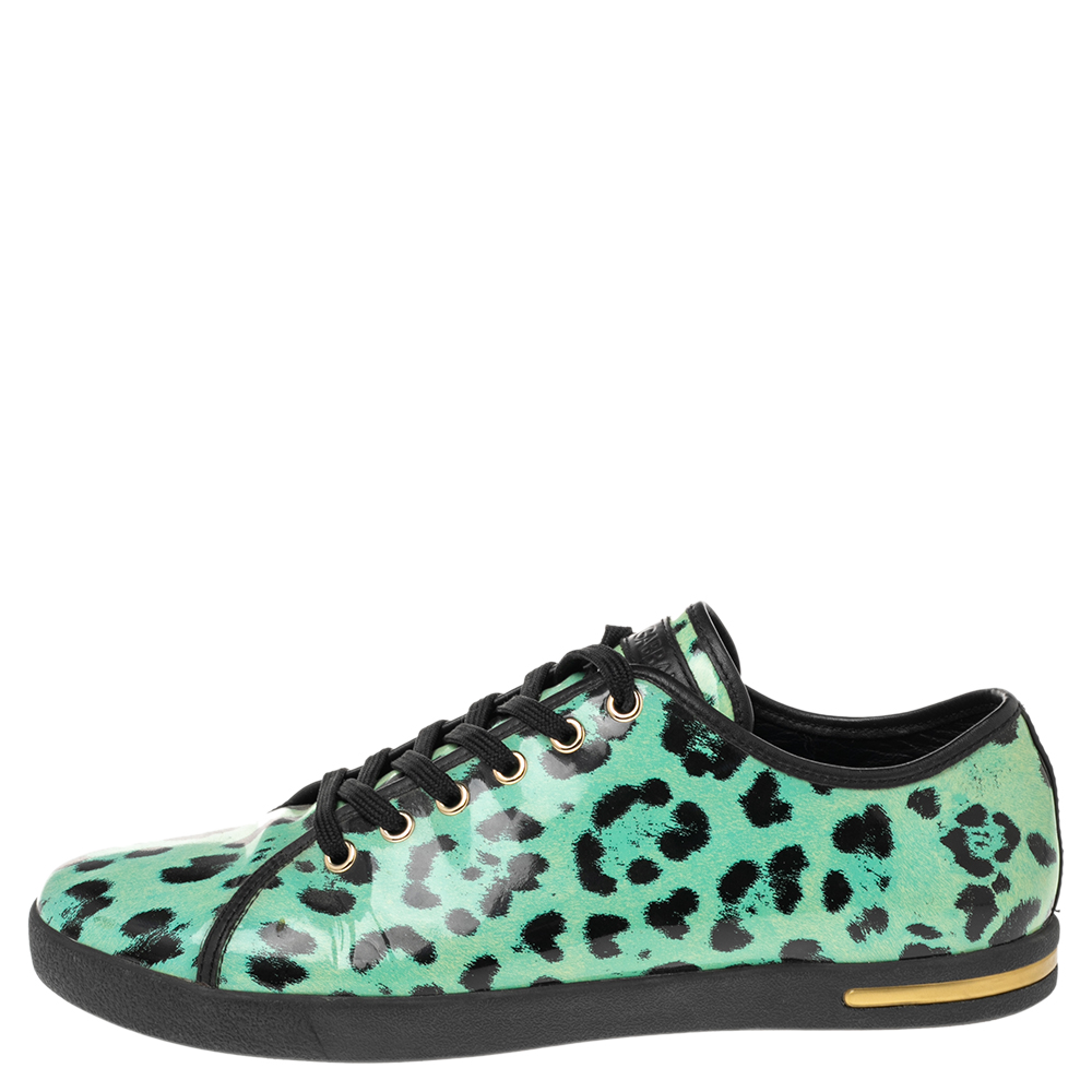

Dolce & Gabbana Green Animal Print Patent Leather Low Top Sneakers Size