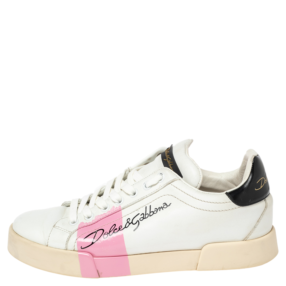 

Dolce & Gabbana White Leather Portofino Low Top Sneakers Size