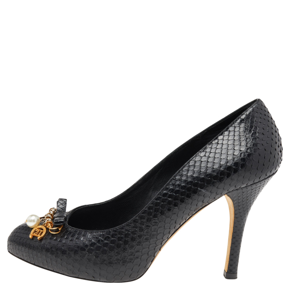 

Dolce & Gabbana Black Python Leather Crystal Embellished Pumps Size