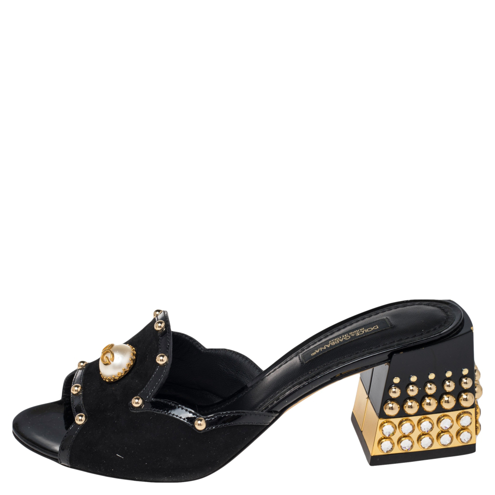 

Dolce & Gabbana Black Suede And Patent Leather Sandals Size