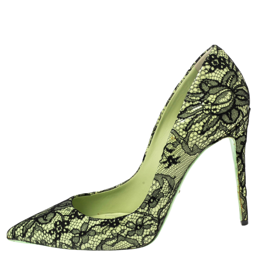 

Dolce & Gabbana Green/Black Lace Pointed Toe Kate Pumps Size