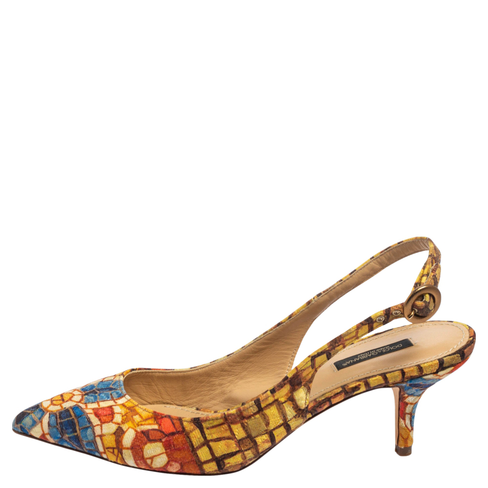 

Dolce & Gabbana Multicolor Print Canvas Slingback Pointed Toe Sandals Size