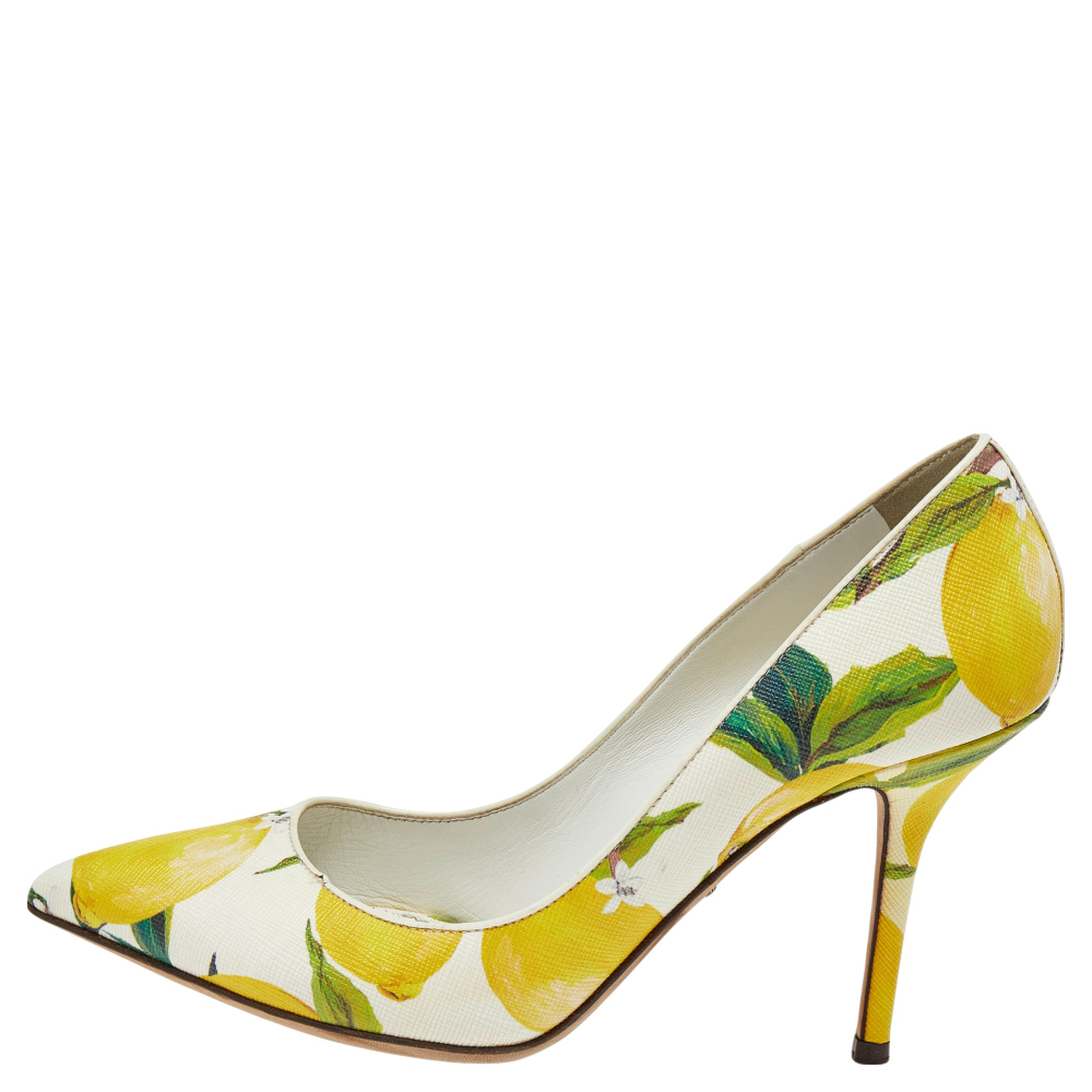 

Dolce & Gabbana White Floral Print Leather Pointed Toe Pumps Size