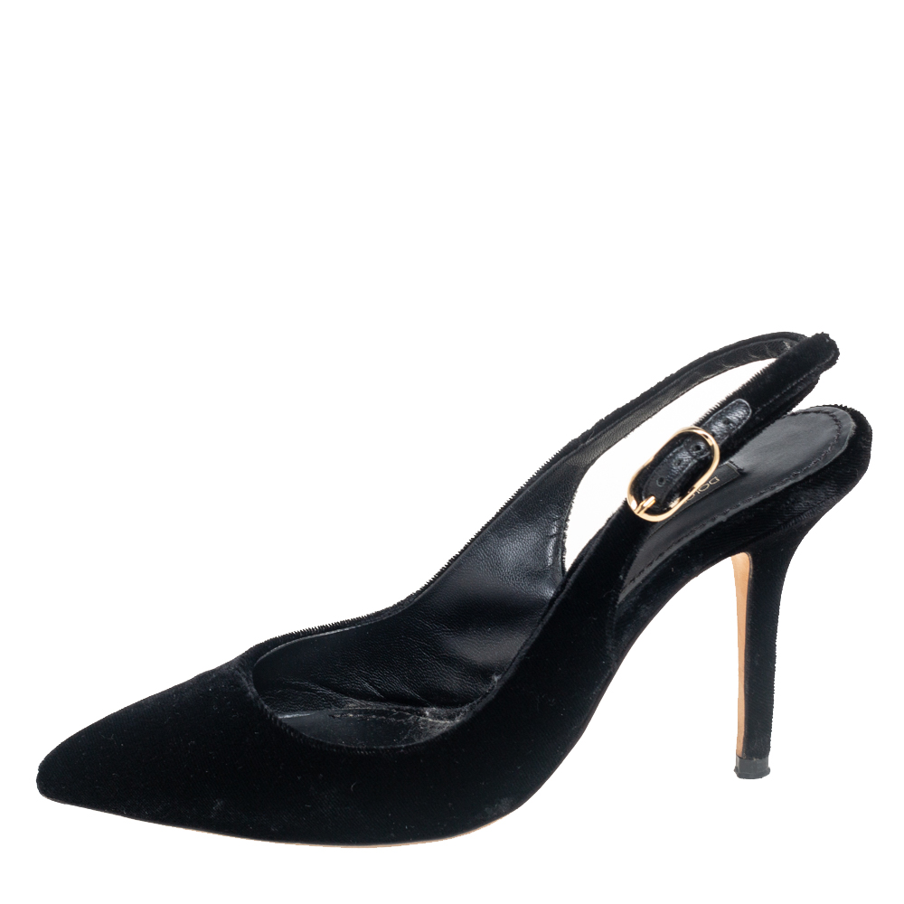 

Dolce & Gabbana Black Velvet Pointed Toe Slingback Pumps Size