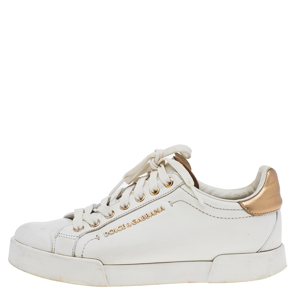 

Dolce & Gabbana White Leather Portofino Low Top Sneakers Size