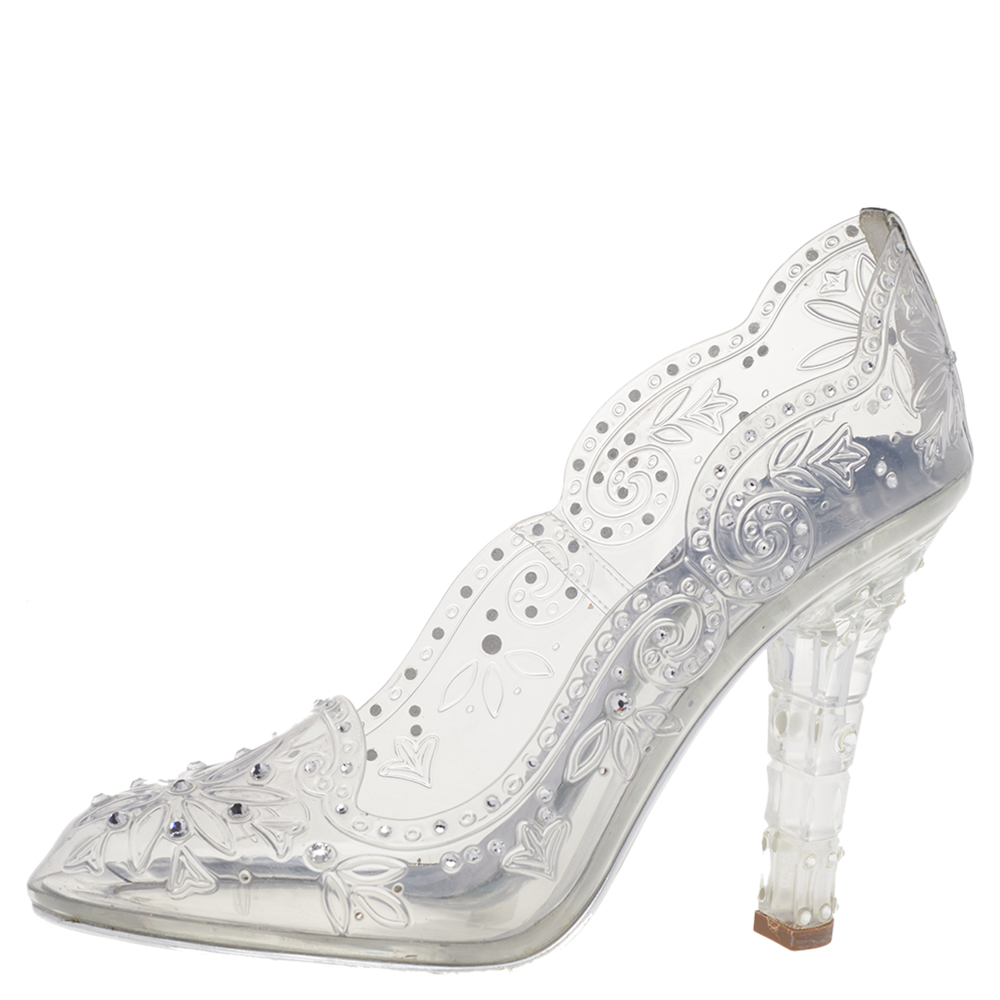 

Dolce & Gabbana Silver PVC Crystal Embellishment Cinderella Pumps Size