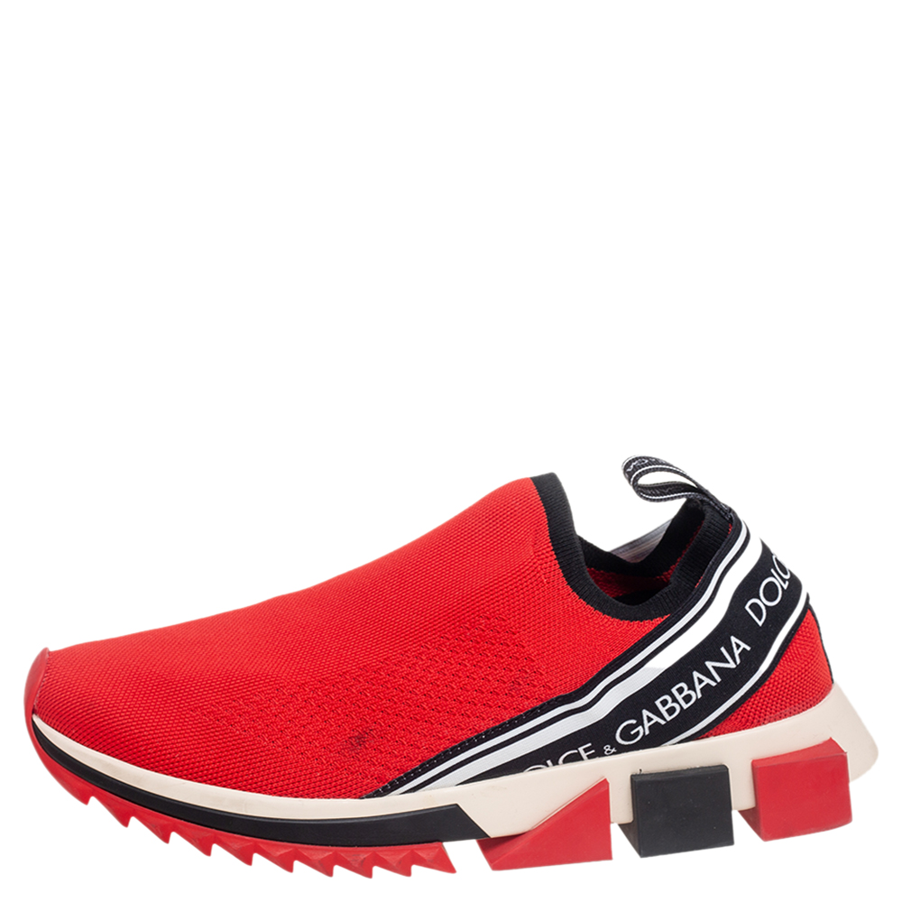 

Dolce & Gabbana Red Knit Fabric Sorrento Sneakers Size