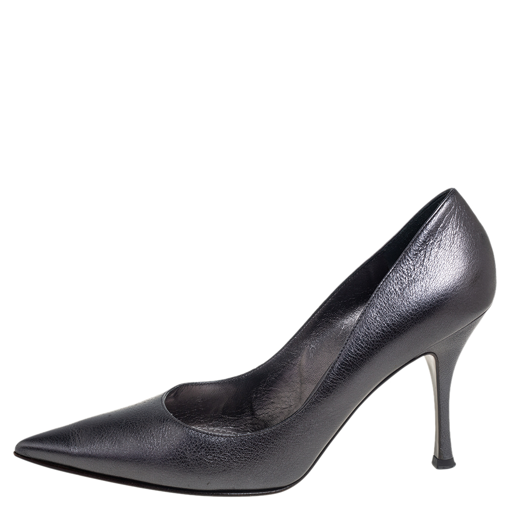 

Dolce & Gabbana Metallic Grey Leather Lori Pointed Toe Pumps Size