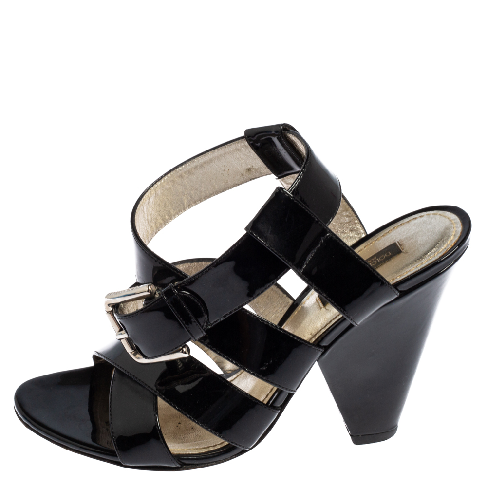 

Dolce & Gabbana Black Patent Leather Criss Cross Ankle Strap Sandals Size