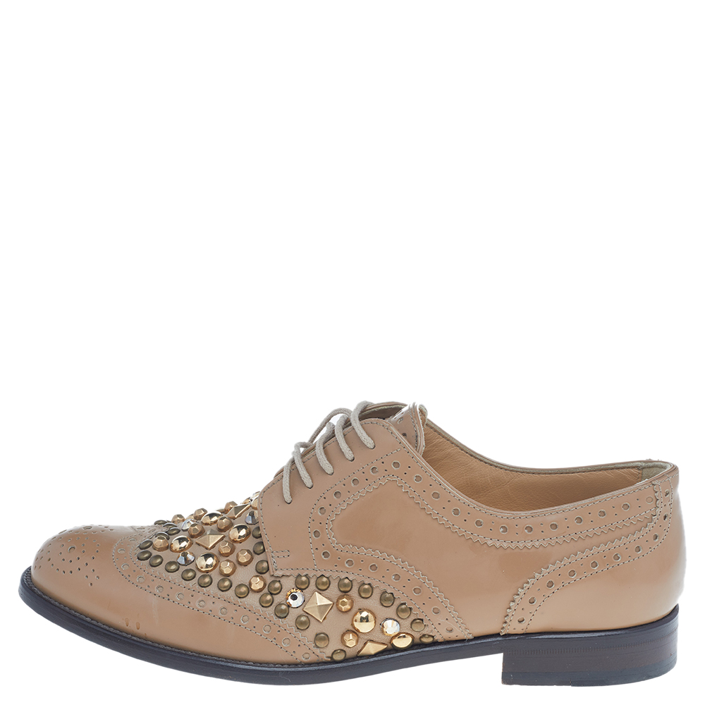 

Dolce & Gabbana Tan Studded Brogue Leather Derby Shoes Size