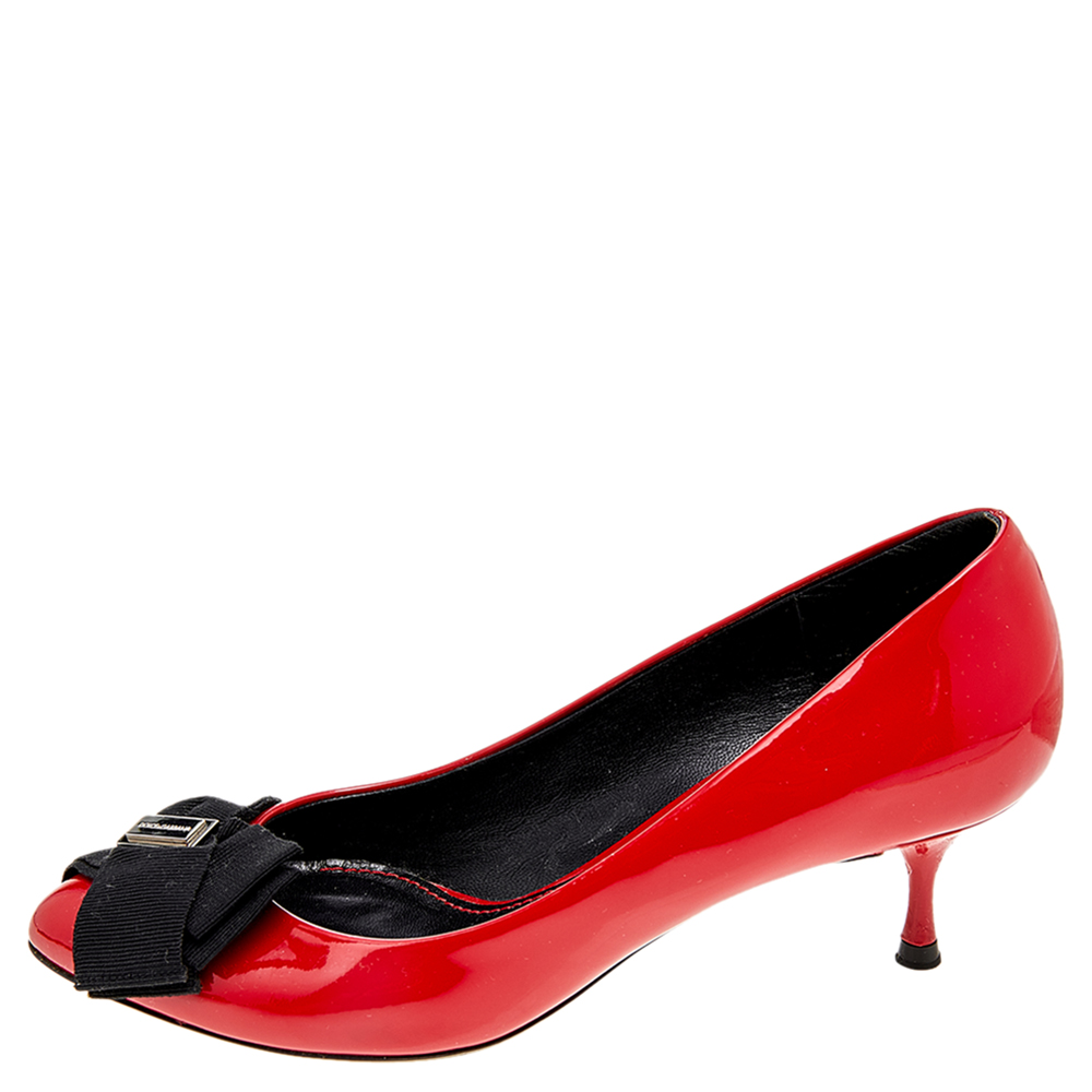 

Dolce & Gabbana Red/Black Patent Leather And Fabric Bow Pumps Size
