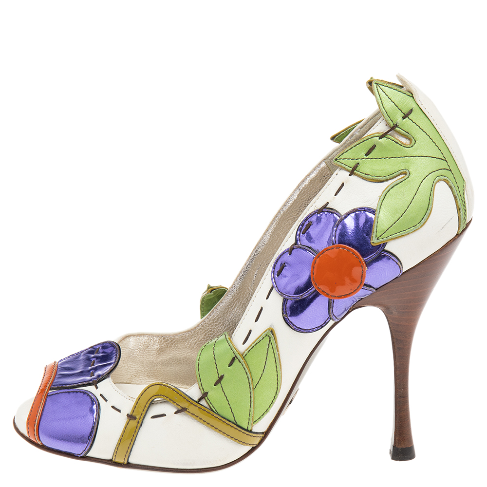 

Dolce & Gabbana Multicolor Leather Floral Peep Toe Pumps