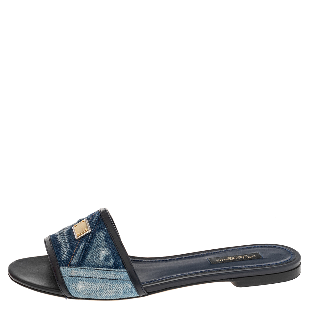 

Dolce & Gabbana Blue Denim Flat Sandals Size