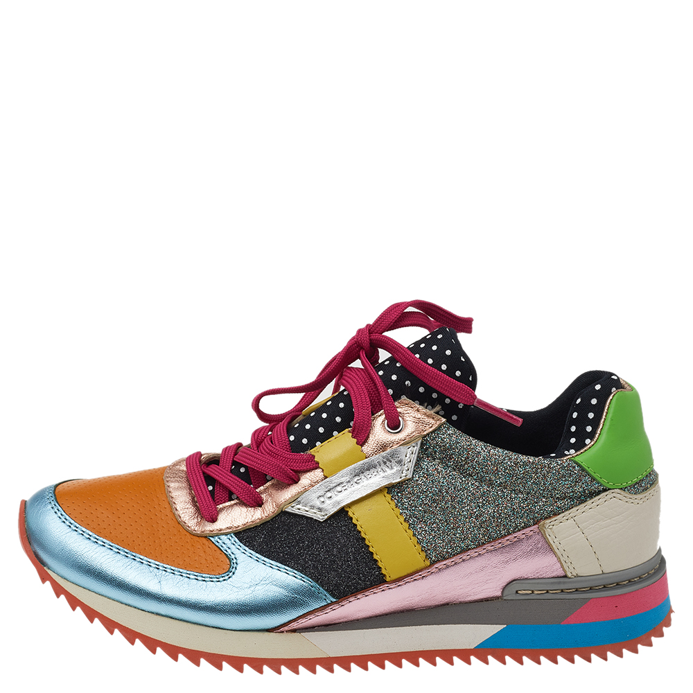 

Dolce & Gabbana Multicolor Leather, Glitter, And Fabric Low Top Sneakers Size