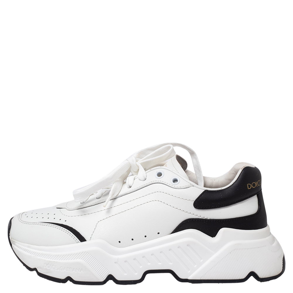 

Dolce & Gabbana White/Black Leather Daymaster Sneakers Size