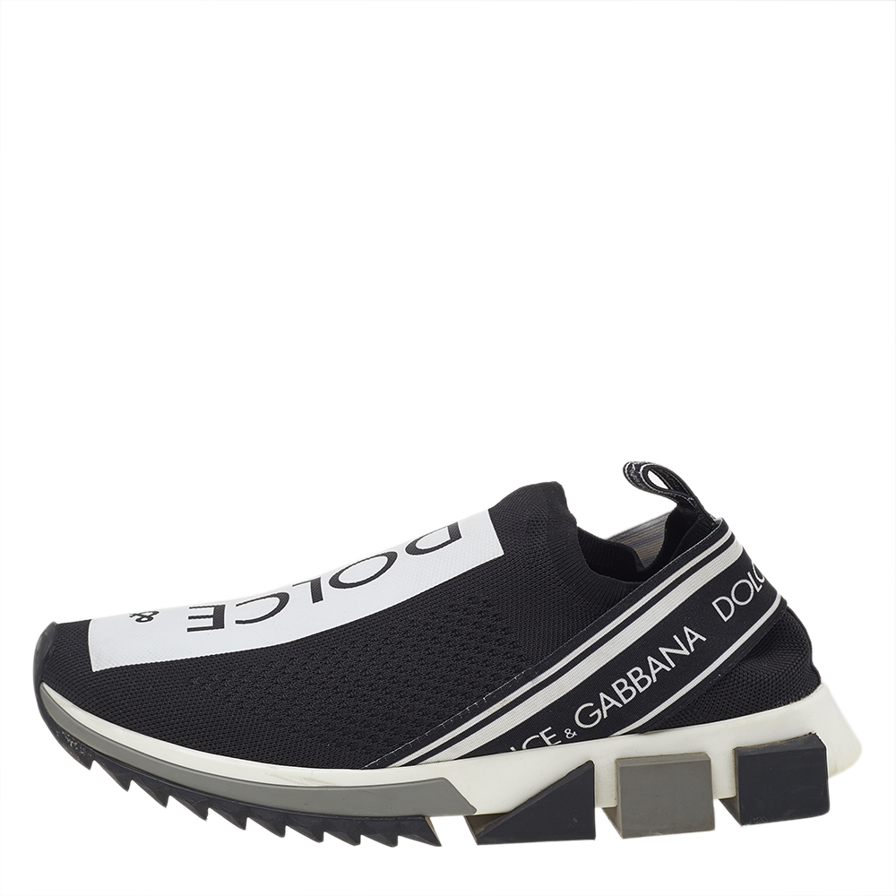 

Dolce & Gabbana Black Knit Fabric Sorrento Slip On Sneakers Size