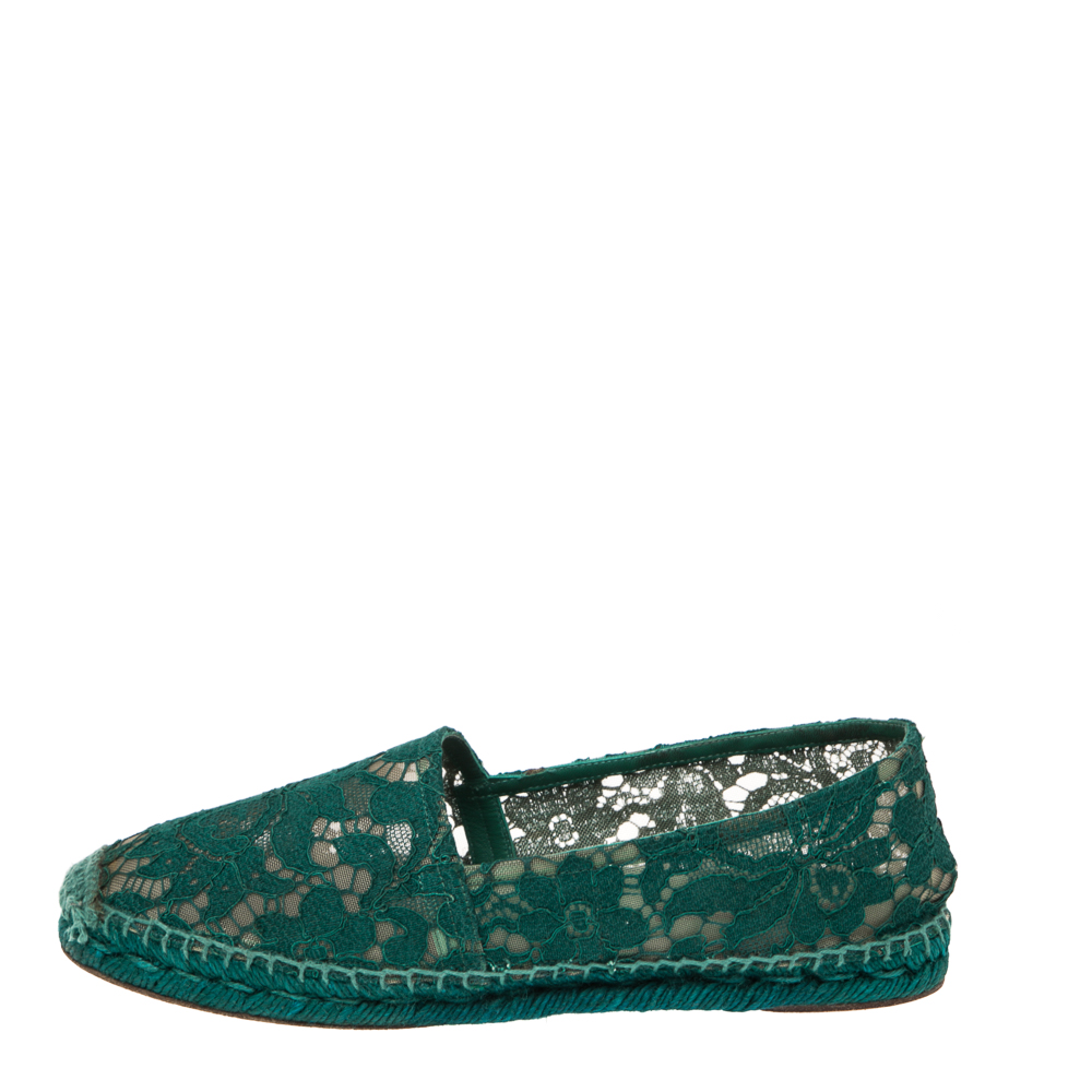 

Dolce & Gabbana Green Lace Espadrille Flats Size