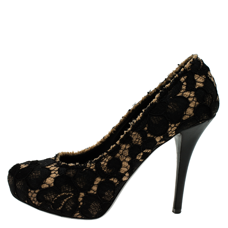 

Dolce and Gabbana Black Lace and Woven Hemp Pumps Size 40