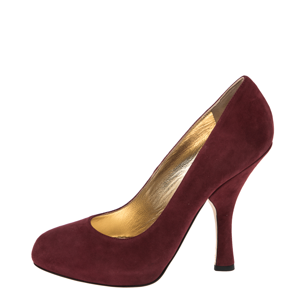 

Dolce & Gabbana Burgundy Suede Platform Round Toe Pumps Size