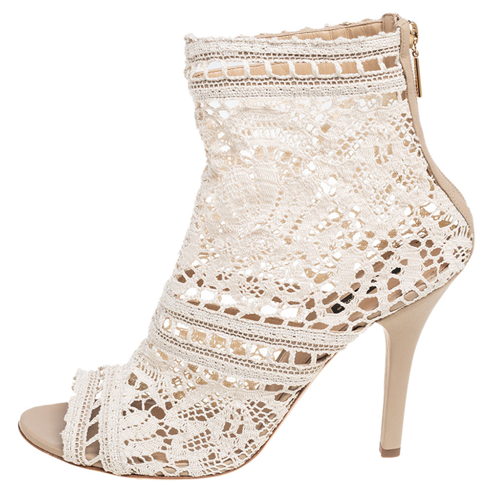 

Dolce & Gabbana Off White Stretch Lace Bette Ankle Boots Size