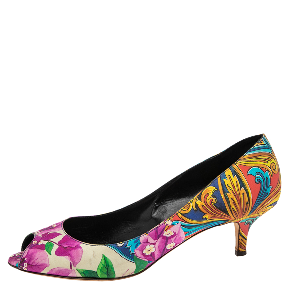 

Dolce & Gabbana Multicolor Canvas Floral Peep Toe Pumps Size