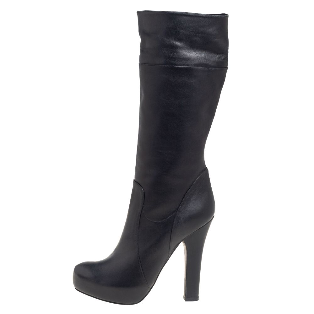 

Dolce & Gabbana Black Leather Mid Calf Platform Boots Size