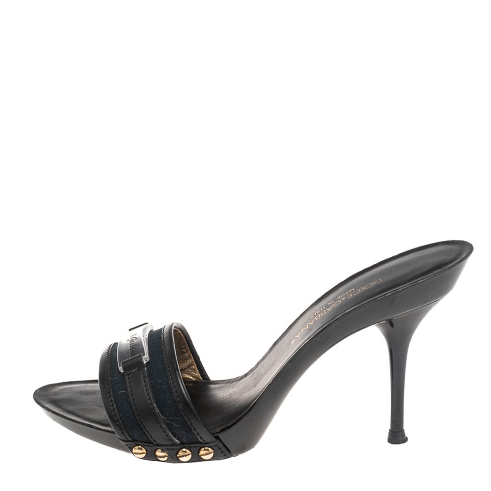 

Dolce & Gabbana Black/Blue Canvas And Leather Slides Size