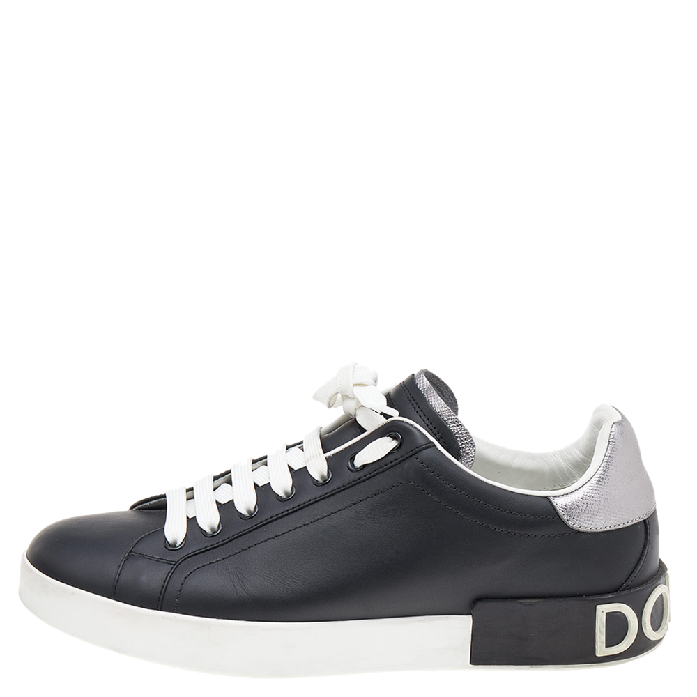 

Dolce & Gabbana Black/Silver Leather Low Top Sneakers Size