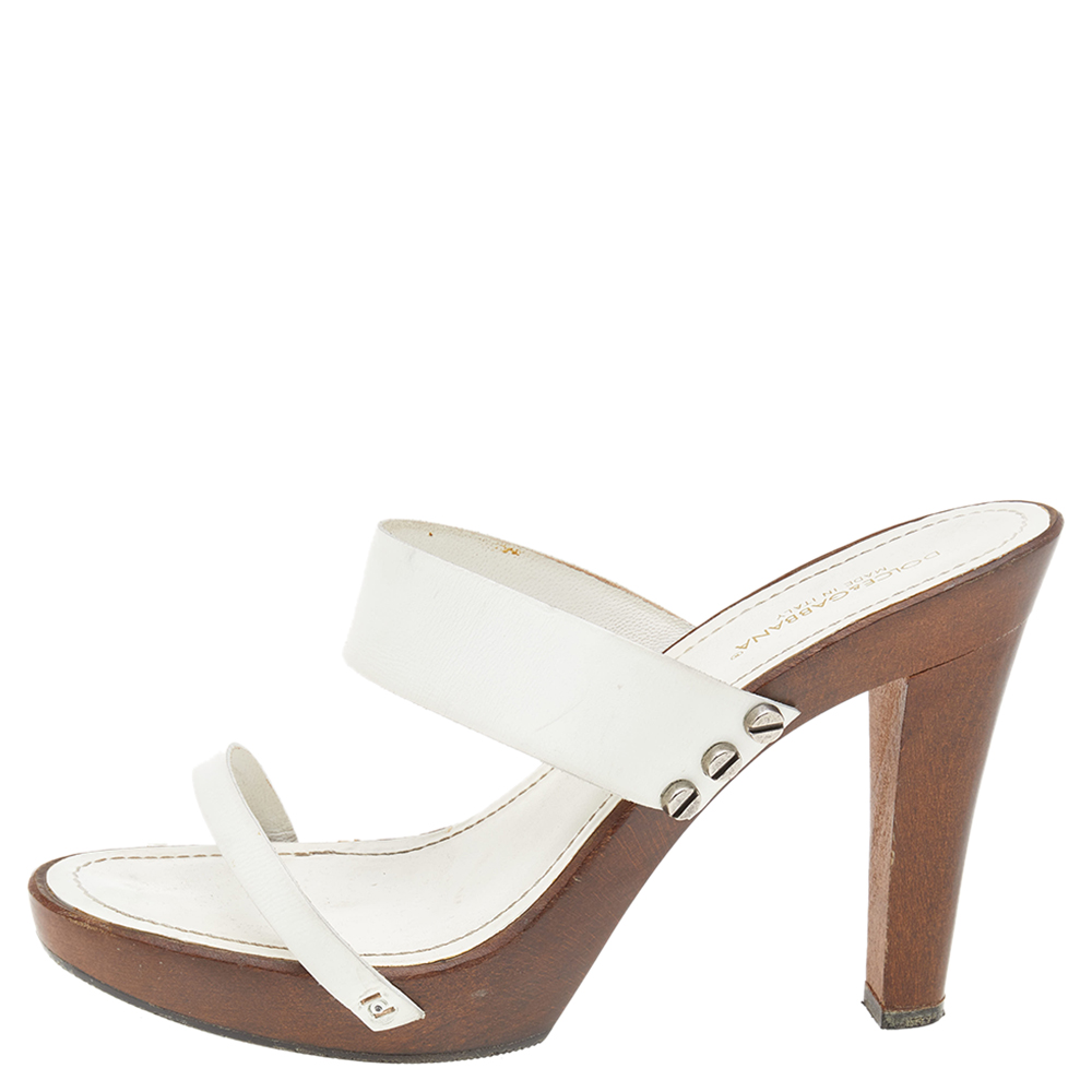 

Dolce & Gabbana White Leather Slide Sandals Size