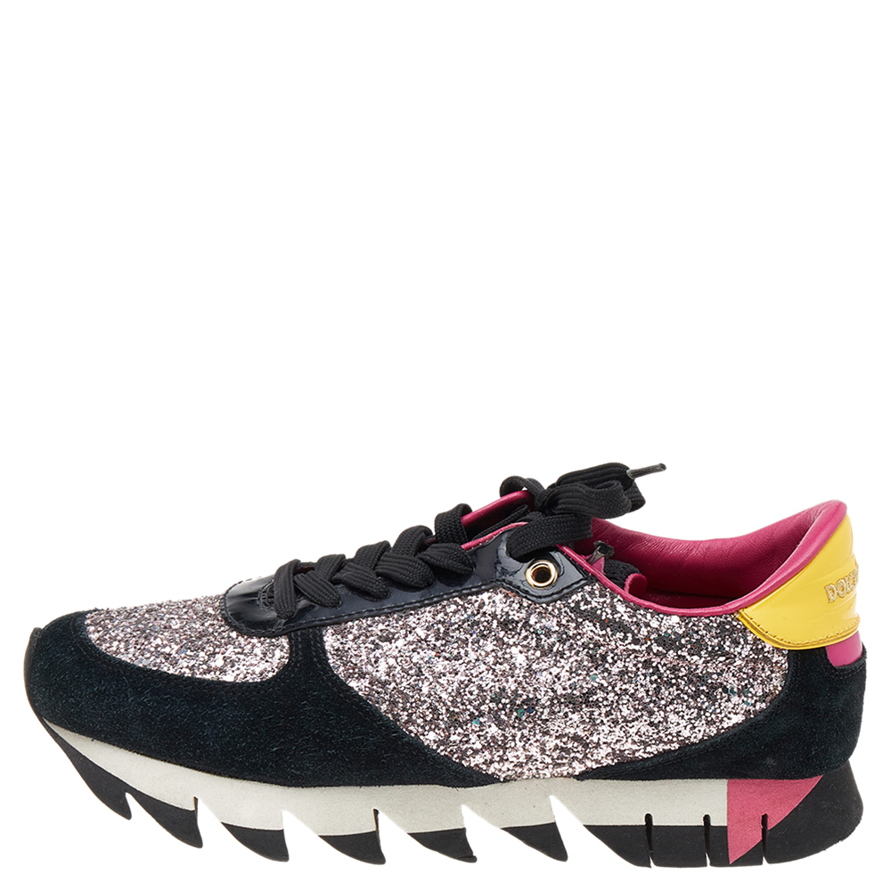 

Dolce & Gabbana Multicolor Patent Leather, Glitter, And Suede Low Top Sneakers Size, Metallic