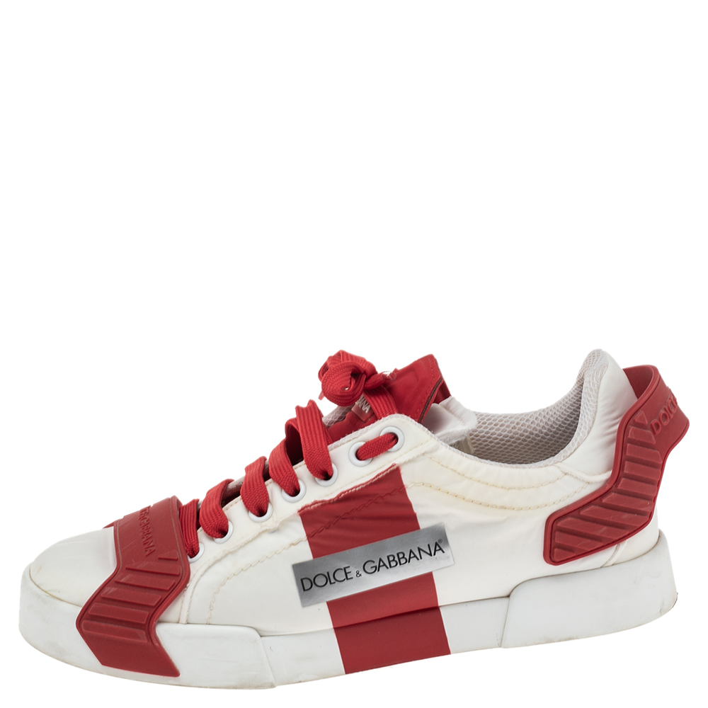 

Dolce & Gabbana White/Red Fabric Low Top Sneakers Size 36.5