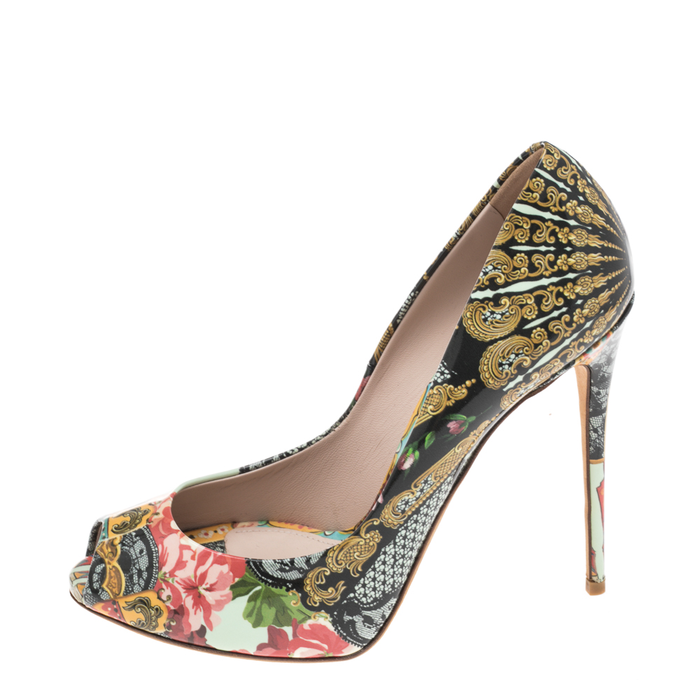 

Dolce & Gabbana Multicolor Floral Print Patent Leather Peep Toe Pumps Size