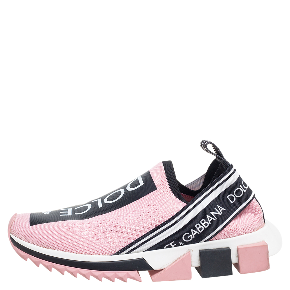 

Dolce & Gabbana Pink Stretch Fabric Sorrento Slip-On Sneakers Size