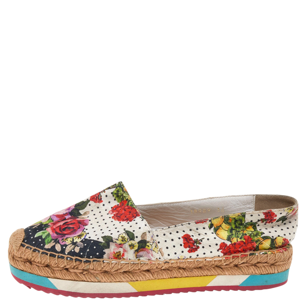 Dolce & Gabbana Multicolor Floral Print Canvas Espadrille Flats Size 36 