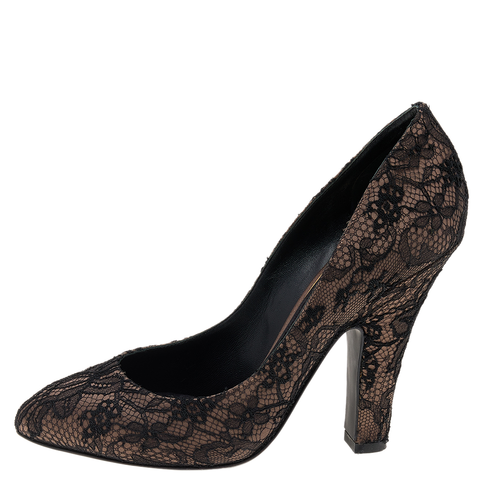 

Dolce & Gabbana Black/Brown Lace And Stain Pumps Size