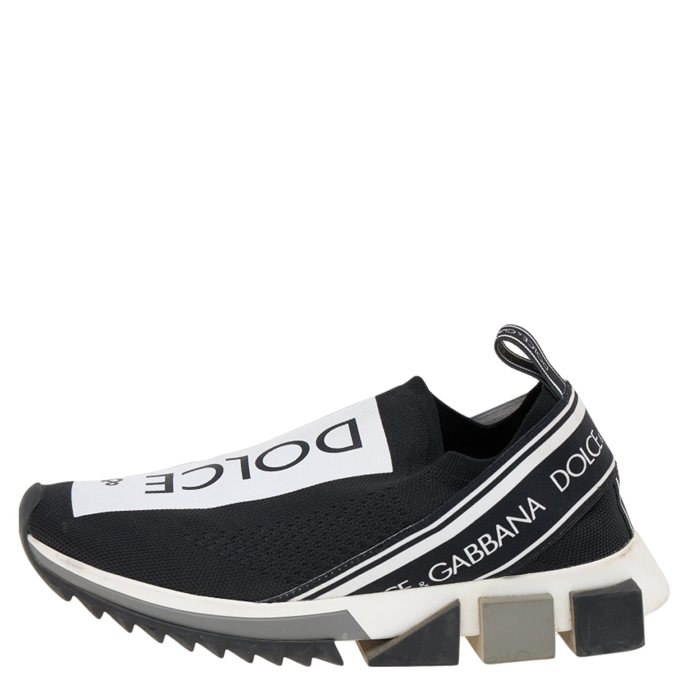 

Dolce & Gabbana Black/White Knit Fabric Sorrento Slip On Sneakers Size