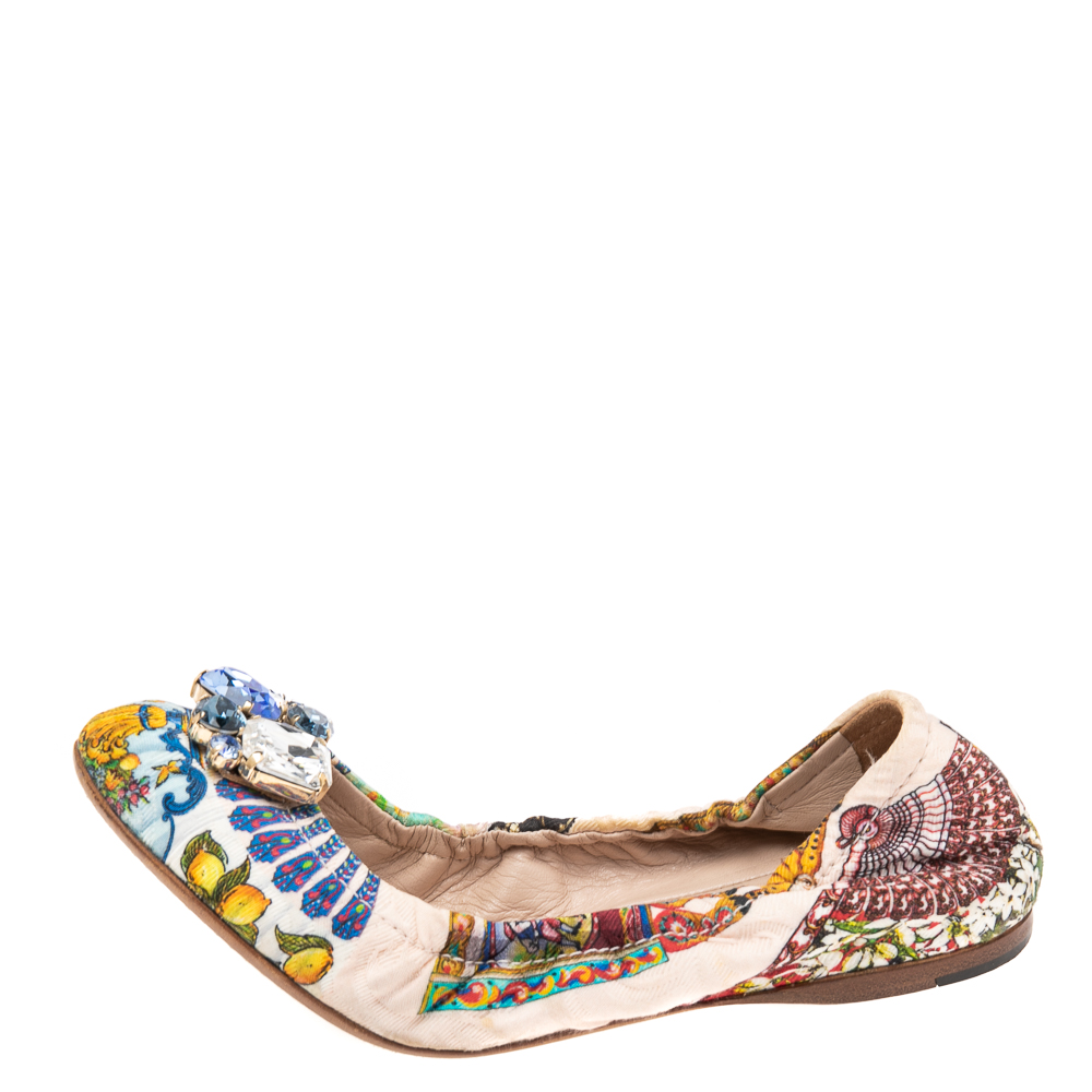 

Dolce & Gabbana Multicolor Brocade Fabric Scrunch Ballet Flats Size