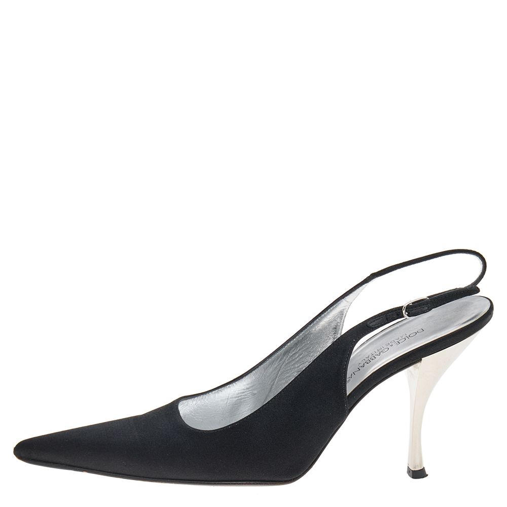 

Dolce & Gabbana Black Satin Pointed Toe Slingback Sandals Size