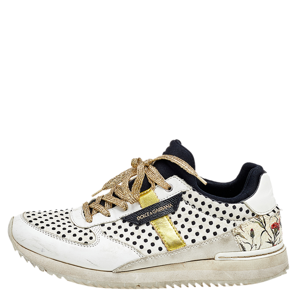 

Dolce & Gabbana White/Black Polka Dot Leather Low Top Sneakers Size