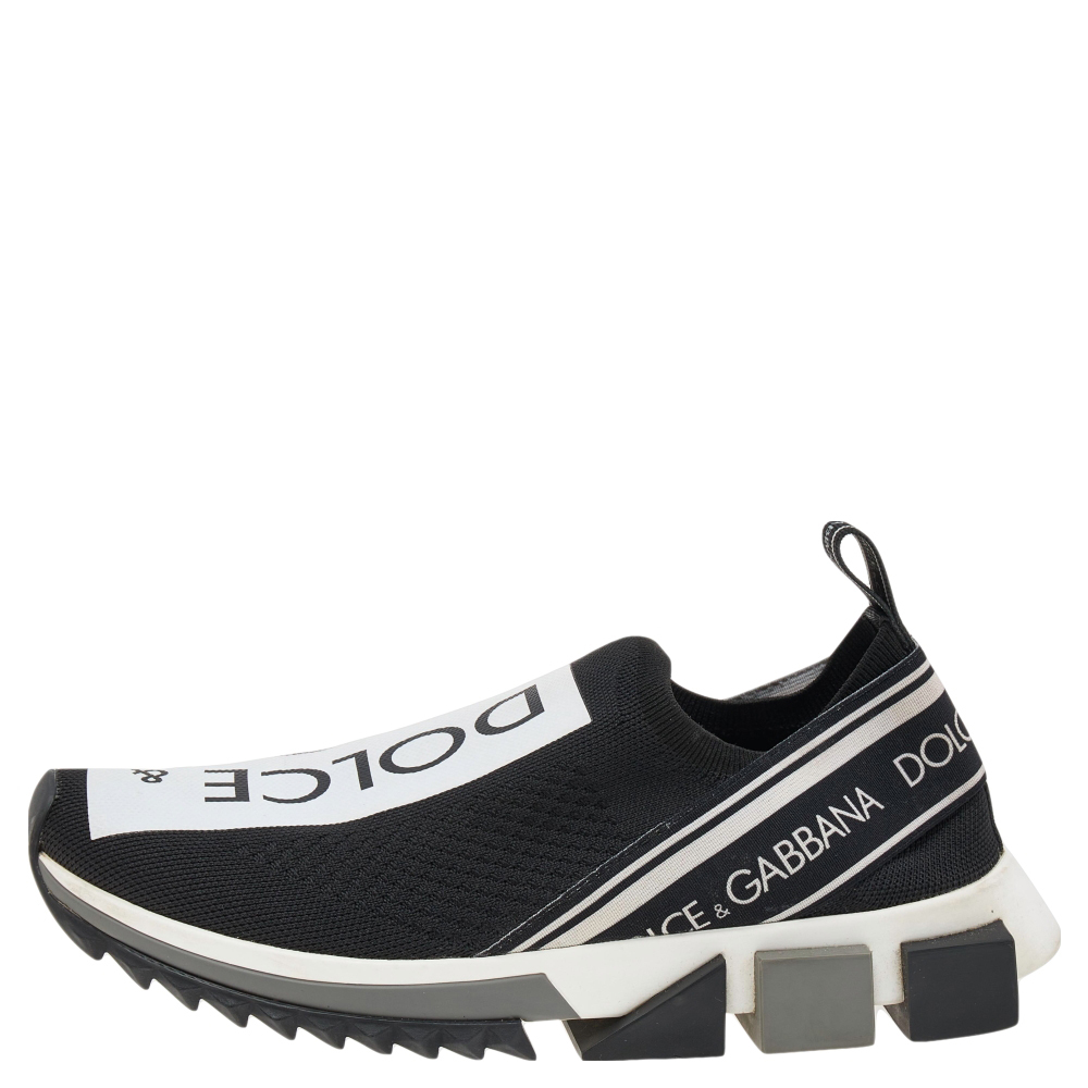 

Dolce & Gabbana Black/White Knit Fabric Sorrento Slip On Sneakers Size