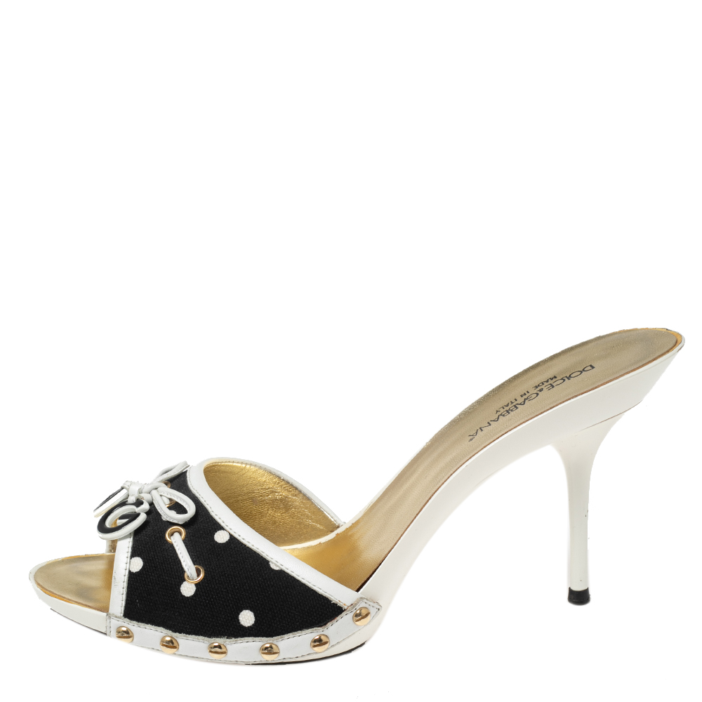 

Dolce & Gabbana Black/White Canvas And Leather Bow Sandals Size