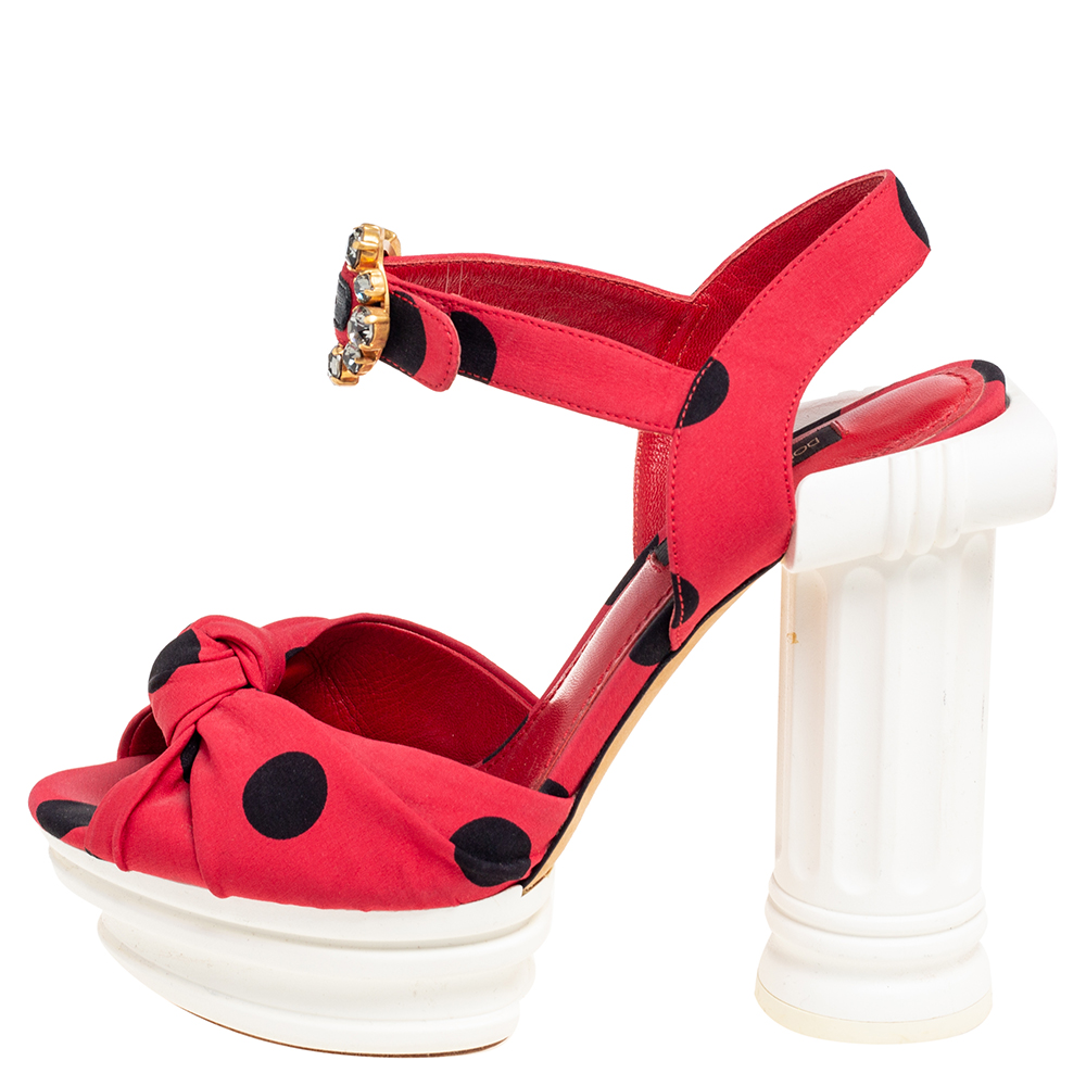

Dolce & Gabbana Red/Black Canvas Polka - Dot Ankle Strap Sandals Size