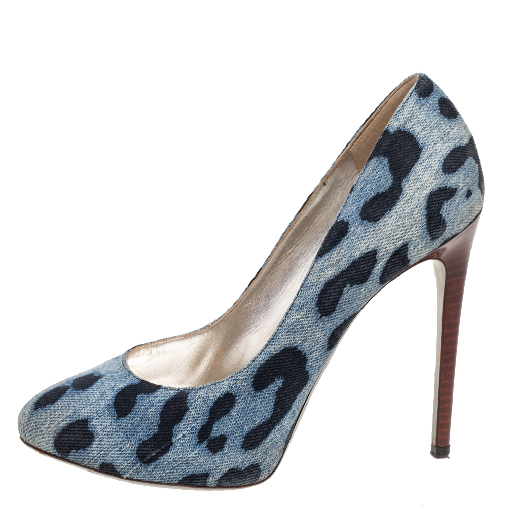 

Dolce & Gabbana Blue/Black Leopard Print Denim Pumps Size