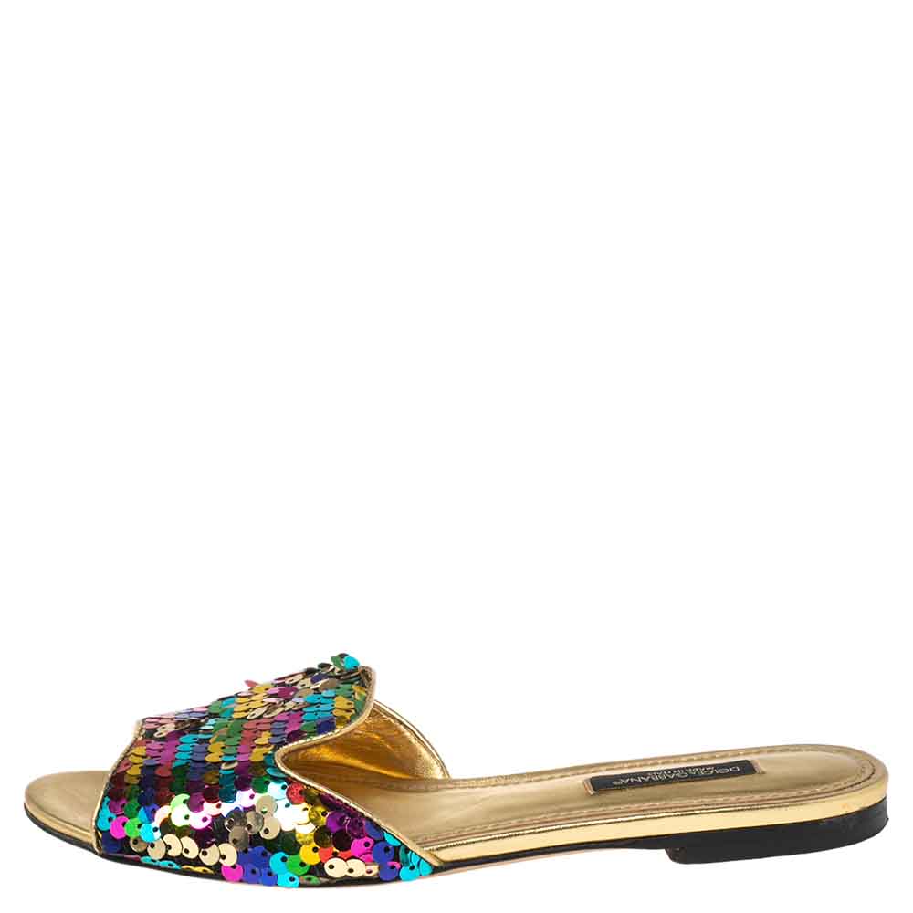 

Dolce & Gabbana Multicolor Sequin Sofia Flat Slide Sandals Size