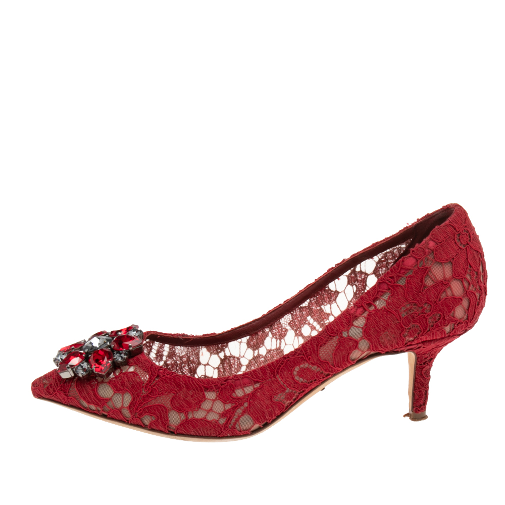 

Dolce & Gabbana Red Lace Bellucci Pointed-Toe Pumps Size