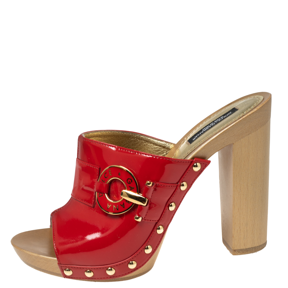 

Dolce & Gabbana Red Patent Leather Wooden Mules Size