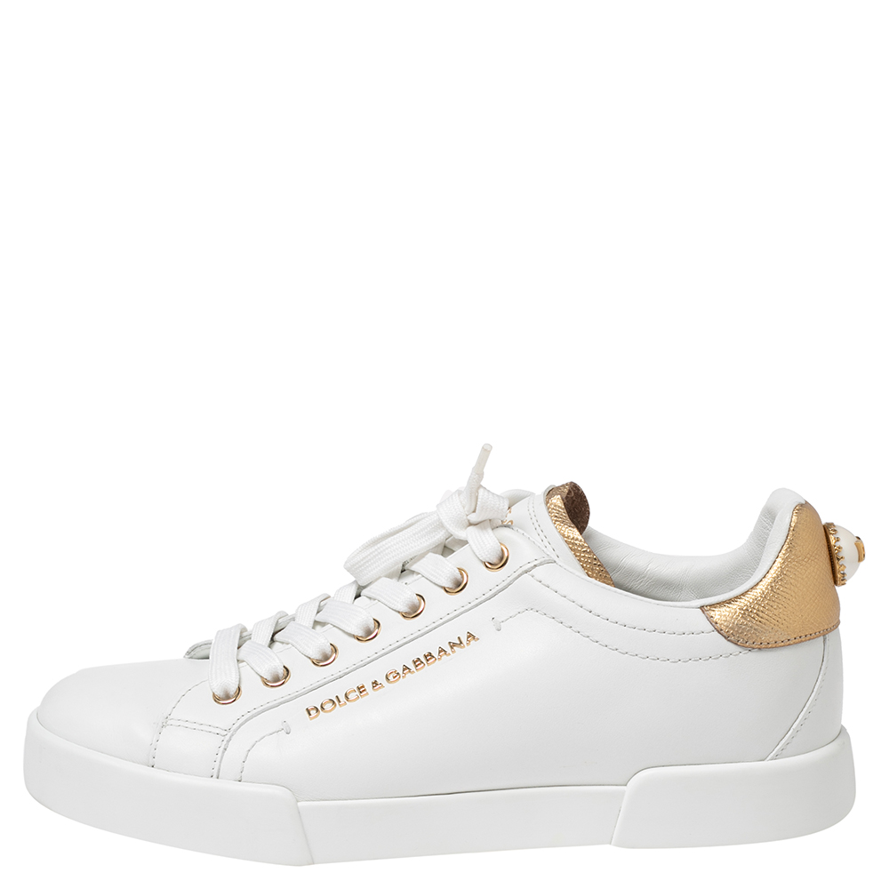 

Dolce & Gabbana White Leather Portofino Low Top Sneakers Size
