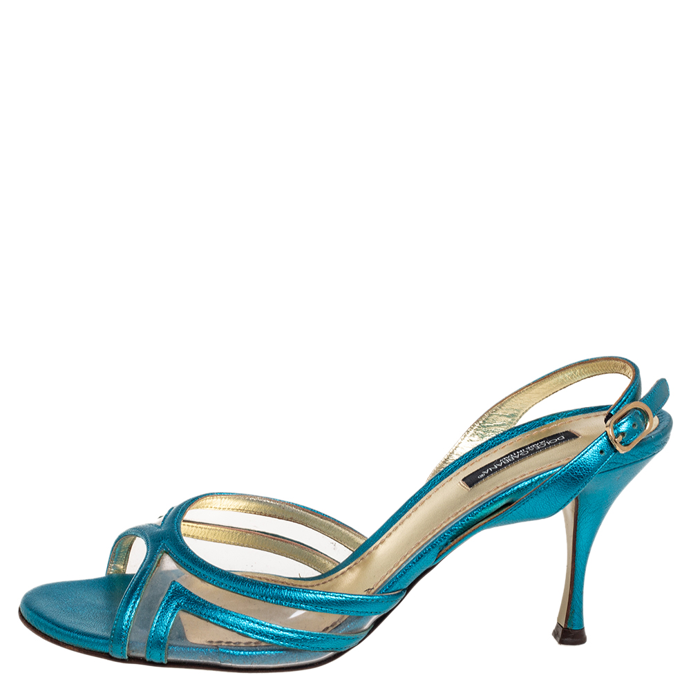 

Dolce & Gabbana Blue PVC And Leather Slingback Sandals Size