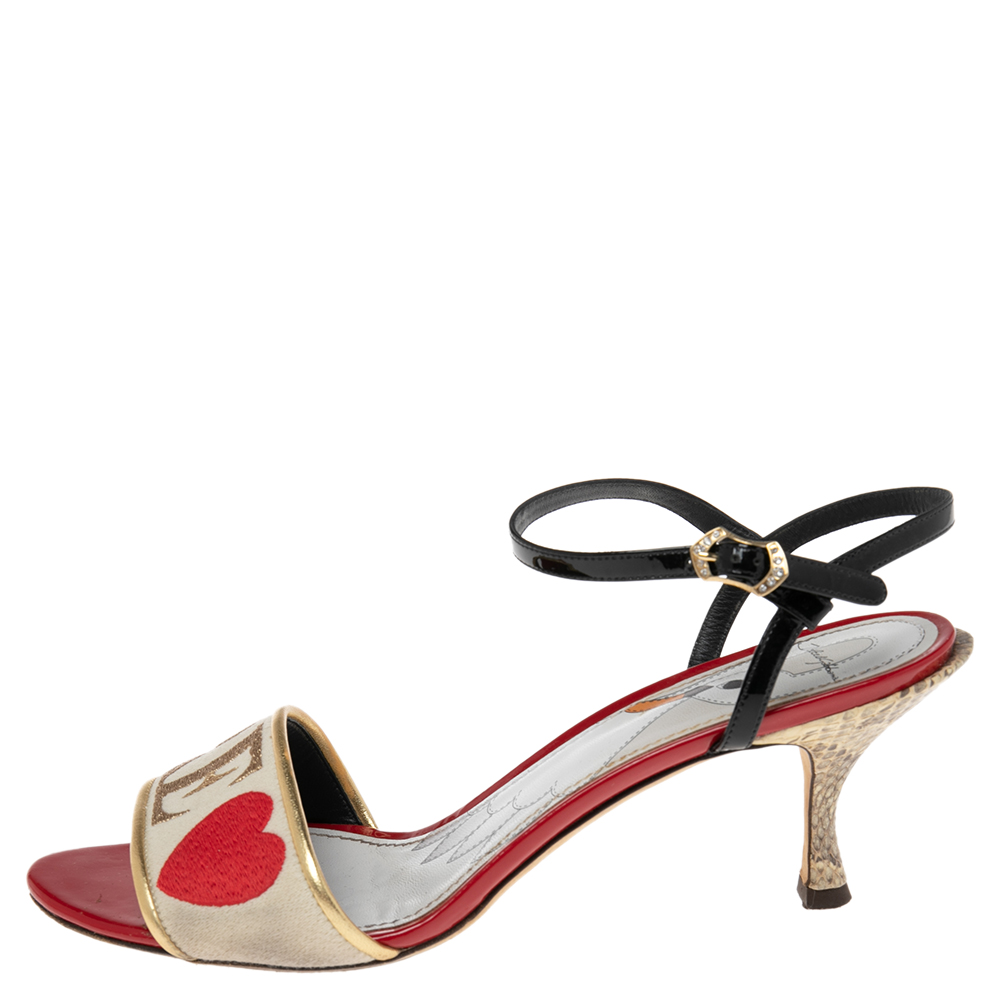 

Dolce & Gabbana Multicolor Canvas And Patent Leather Ankle Strap Sandals Size